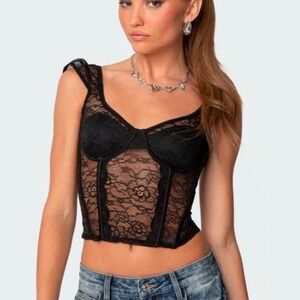 Edikted Rita Lace Corset Top Black y2k Whimsigoth Mall Goth‎ Size Small
